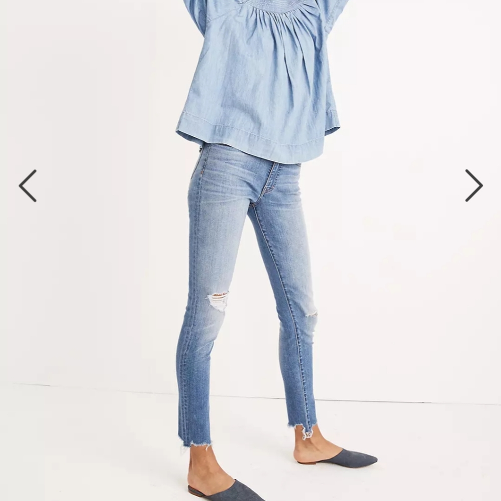Madewell 9in high rise skinny jeans in Frankie wash torn knee edition